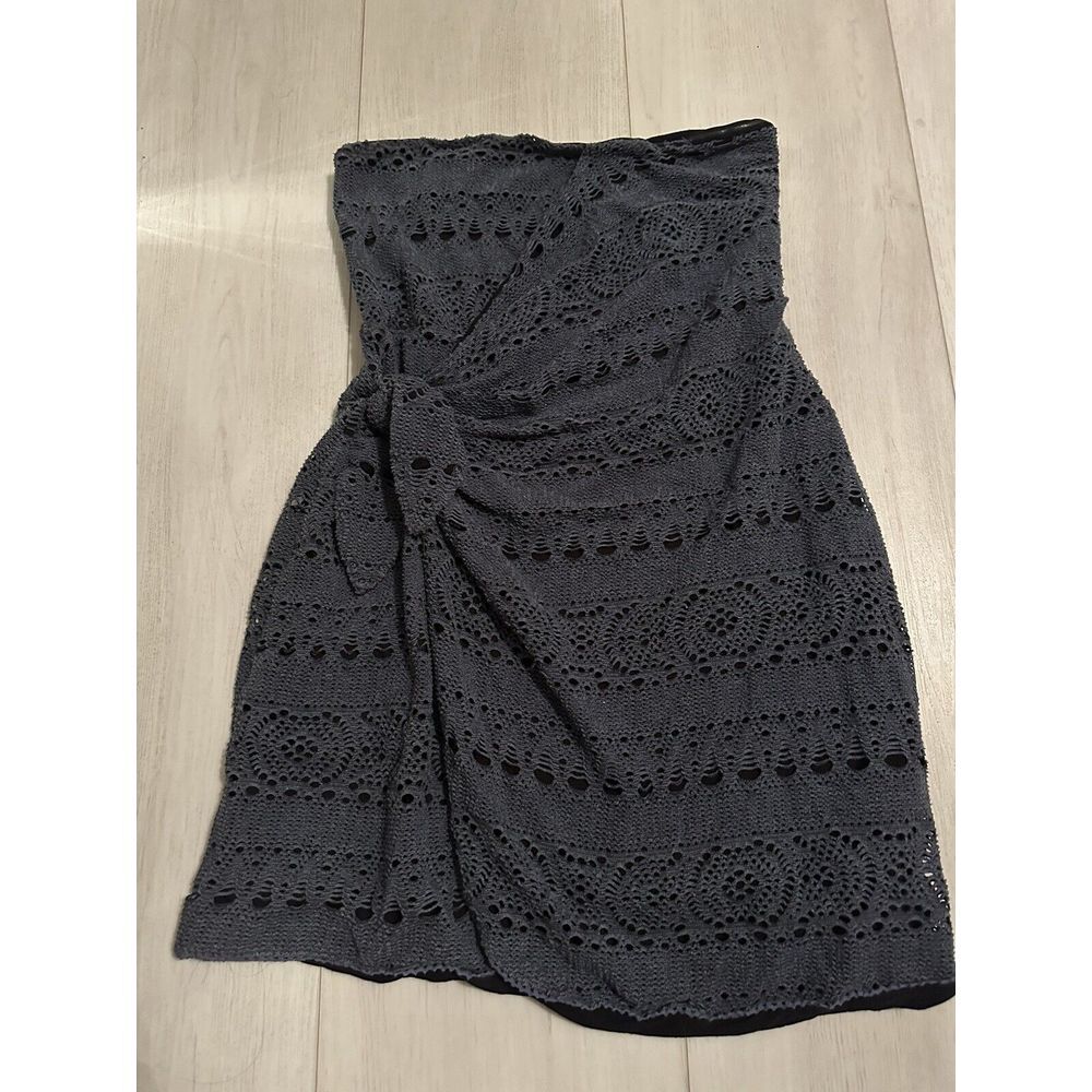 Free People Oceanside Crochet Strapless Mini Dress in Denim Blue Size M